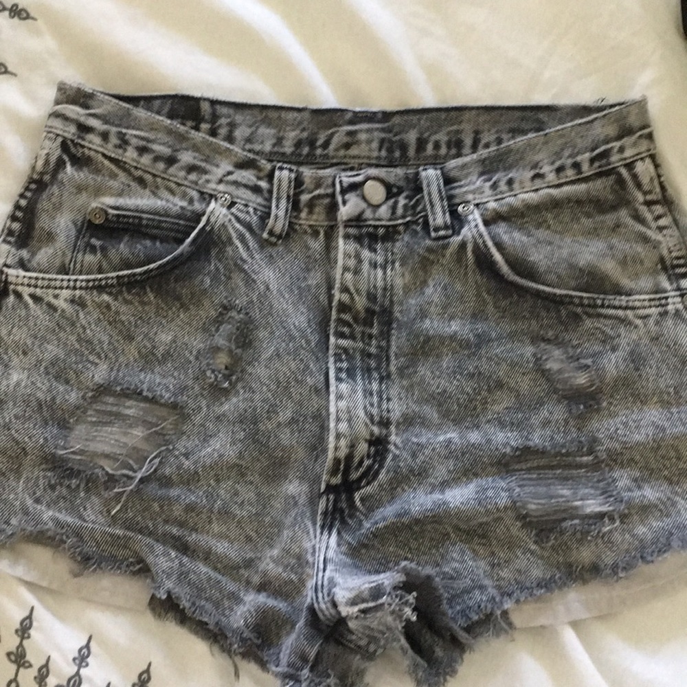 Grey distressed jean shorts